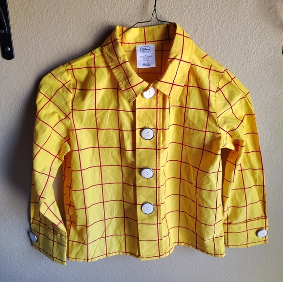 Disney Toy Story Sheriff Woody Yellow Plaid Costume Shirt Boys Sz 5/6 Halloween - Picture 1 of 5